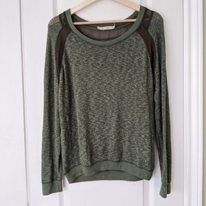 Olive Green Knitted Shirt with Sheer Detailing